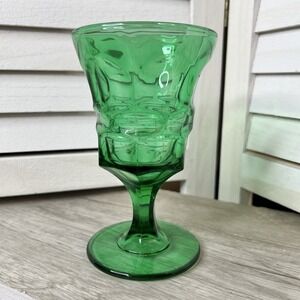 Vintage Green Pressed Glass Goblet Textured‎ Optic Panel Wine Water Glass *READ